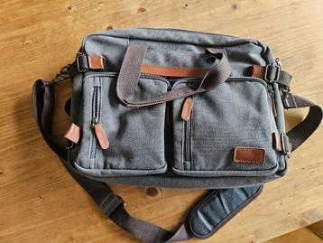 2‑in‑1 laptoptas – rugzak & schoudertas – canvas grijs beschikbaar voor biedingen