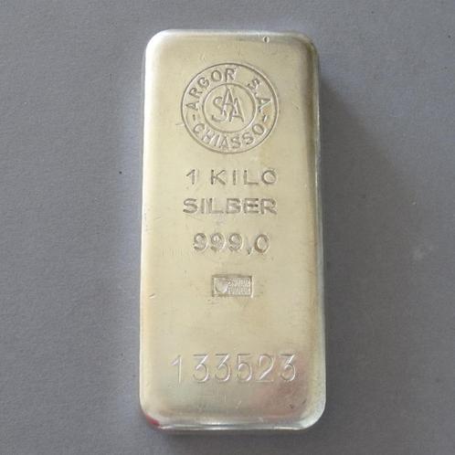 Zilverbaar 1 kilo Argor Chiasso 1 kg LBMA, Postzegels en Munten, Edelmetalen en Baren, Zilver, Ophalen of Verzenden