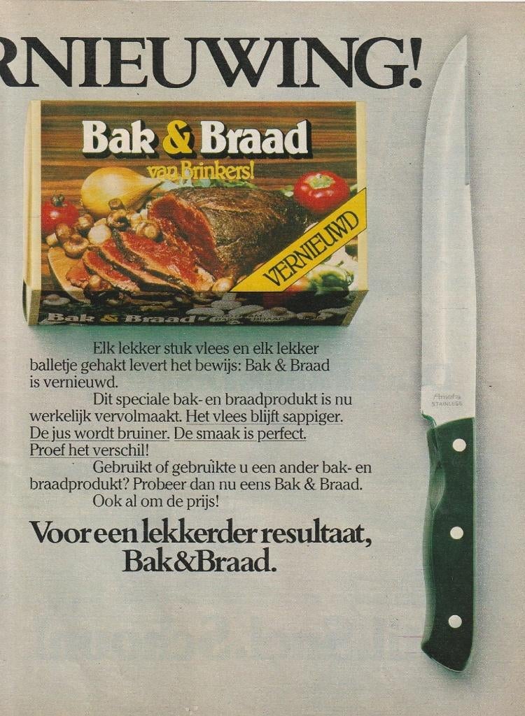 Retro reclame 1978 Brinkers bak en braad lekker stuk vlees, Verzamelen, Verzenden, Overige typen