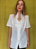 Vintage blouse, maat 42/XL - wit - bloemen - kant - 90's, Kleding | Dames, Blouses en Tunieken, Wit, Maat 42/44 (L), Ophalen of Verzenden