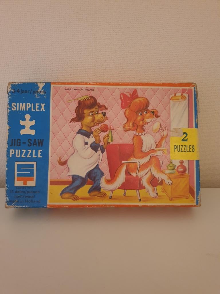 Vintage, houten Simplex puzzel. 2 Puzzels in 1 doos. 15 stuk, Antiek en Kunst, Antiek | Speelgoed, Ophalen of Verzenden