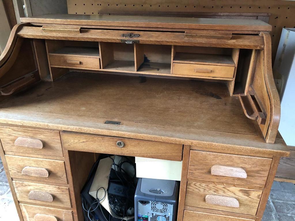 Antiek secretaire bureau met rolluik, Huis en Inrichting, Bureaus, Ophalen, Gebruikt