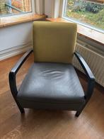 Leren en stoffen fauteuil, Huis en Inrichting, Fauteuils, Ophalen, Gebruikt, 50 tot 75 cm, Leer