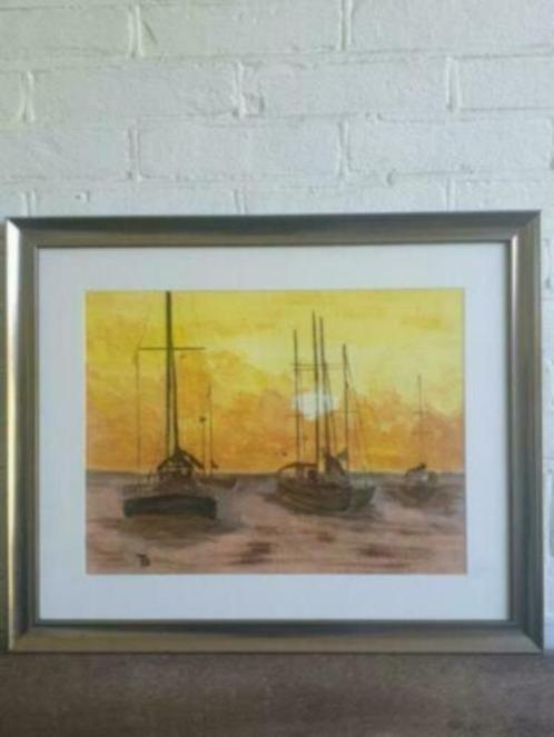 Schilderij boten IJsselmeer Uitdam gesigneerd TB avondzon, Antiek en Kunst, Kunst | Schilderijen | Klassiek, Ophalen
