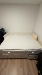 Hemnes Bedbank incl twee lose 1 persoon matrassen 160 x 200, Ophalen, Wit, Tweepersoons, 200 cm