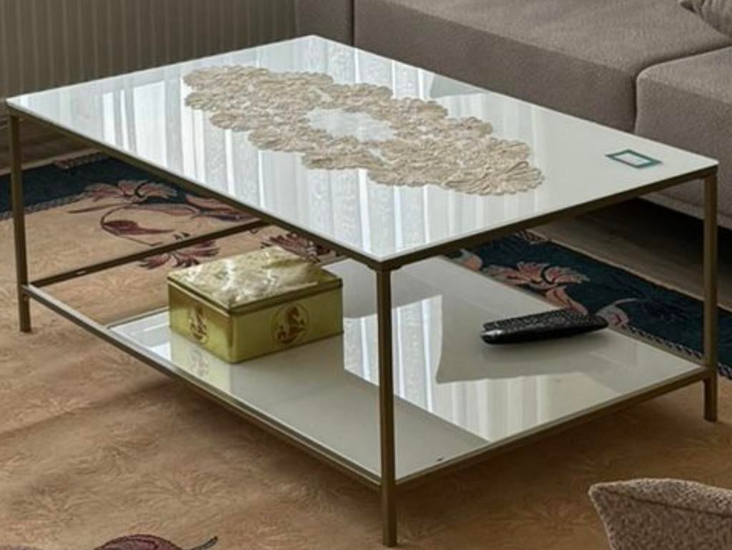 Salontafel wit met goud, Huis en Inrichting, Tafels | Salontafels, Gebruikt, 100 tot 150 cm, Minder dan 50 cm, Rechthoekig