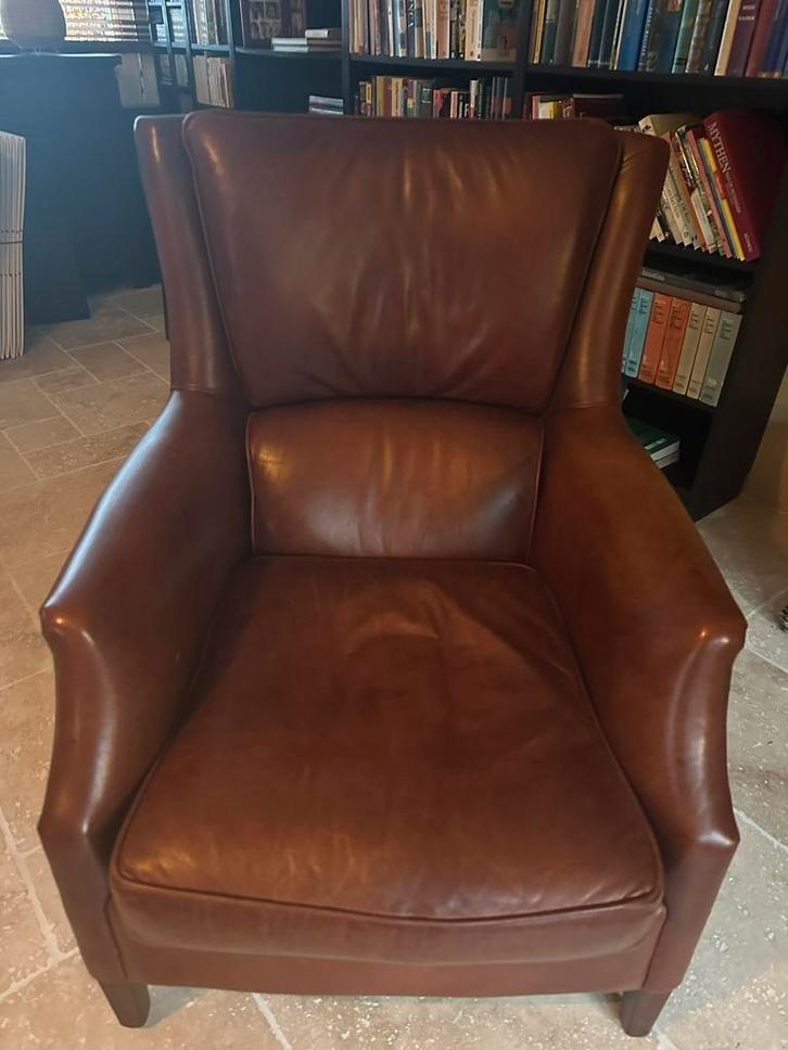2 x Bendic cognac leren fauteuil Tessa., Huis en Inrichting, Fauteuils, Zo goed als nieuw, 50 tot 75 cm, 75 tot 100 cm, Ophalen