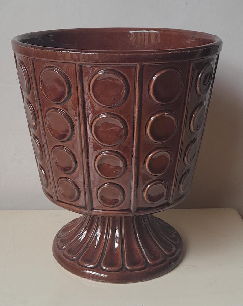Grote vintage bloempot op voet, Tuin en Terras, Bloempotten, Gebruikt, Aardewerk, Binnen, Minder dan 40 cm, Minder dan 25 cm, Rond