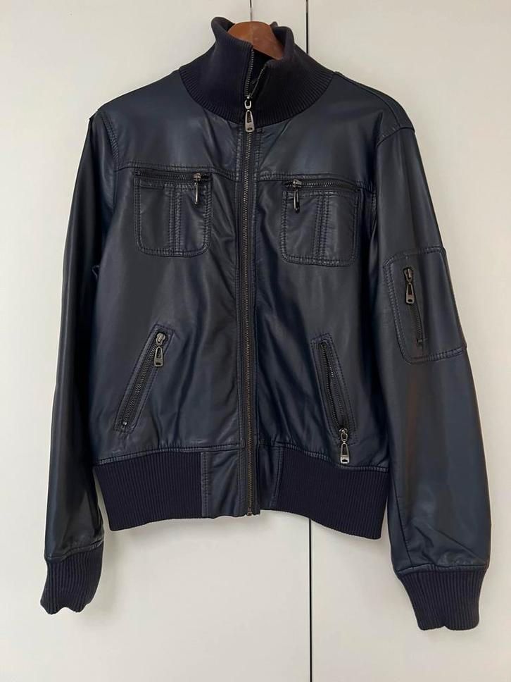 Blauw leren damesjas - maat XL - kleine beschadiging, Kleding | Dames, Jasjes, Kostuums en Pakken, Zo goed als nieuw, Maat 46/48 (XL) of groter