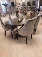 *VOORRAAD* 6 Landelijke Eetkamerstoelen Samantha Taupe (10), Overige kleuren, Nieuw, Ophalen of Verzenden, Landelijke eetkamerstoelen luxe velours fluweel stof taupe