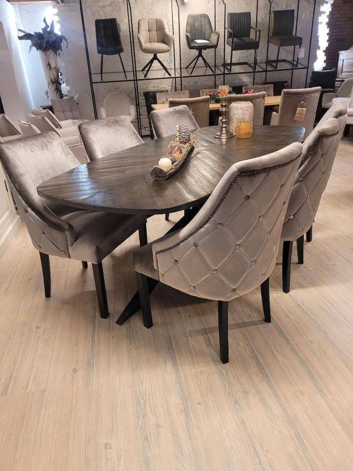 *VOORRAAD* 6 Landelijke Eetkamerstoelen Samantha Taupe (10), Huis en Inrichting, Stoelen, Nieuw, Vijf, Zes of meer stoelen, Stof