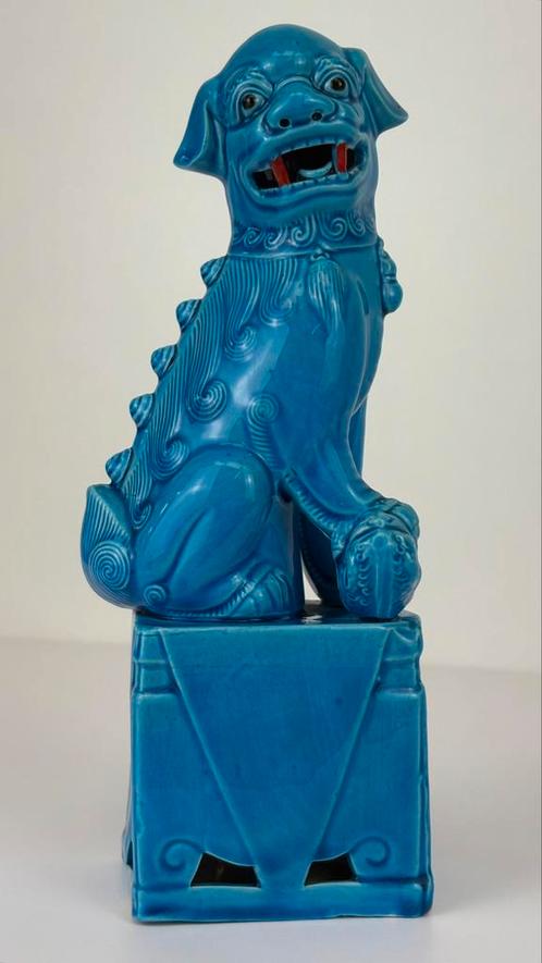 Vintage Foo Dog / Chinese tempel leeuw turquoise keramiek, Verzamelen, Beelden en Beeldjes, Nieuw, Dier, Ophalen of Verzenden