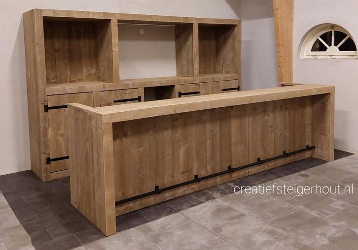 Bar met kast van steigerhout mancave buizen huisbar koelkast, Huis en Inrichting, Barren, Nieuw, Ophalen of Verzenden