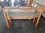 Sidetable eiken met glas, Huis en Inrichting, Tafels | Sidetables, Ophalen, Gebruikt, Eikenhout, 100 tot 150 cm