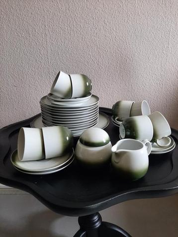 Vintage groen/ wit servies. Kop& schotel, gebaksbordjes ed. beschikbaar voor biedingen