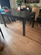 Uitschuifbare zwarte Ikea tafel, Huis en Inrichting, Ophalen, Overige materialen, Gebruikt, 100 tot 150 cm