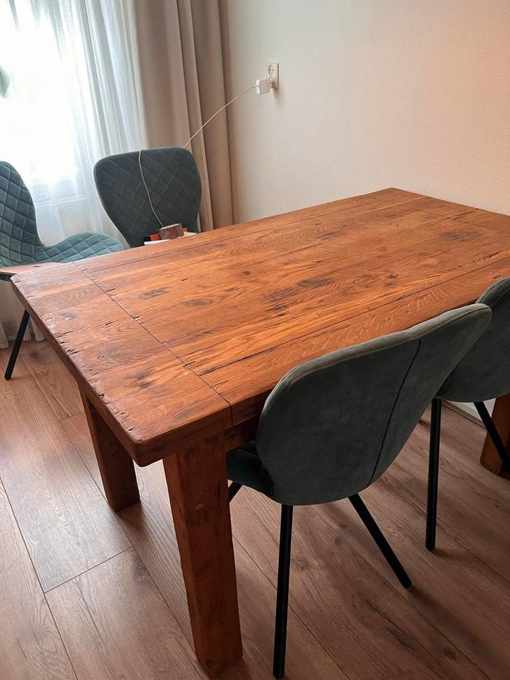 Massief Houten Eettafel met Lade & Verlengstuk, Huis en Inrichting, Tafels | Eettafels, Gebruikt, 50 tot 100 cm, 100 tot 150 cm