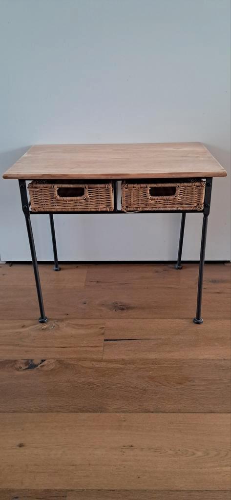 Deco Kastje met Rotan Lades en Grenen Blad,bezorgen een Opti, Huis en Inrichting, Tafels | Bijzettafels, Nieuw, Rechthoekig, 45 tot 60 cm