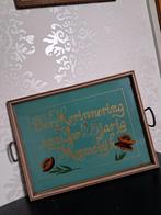 Dienblad     met glas bodem  en houten lijst, Antiek en Kunst, Antiek | Woonaccessoires, Ophalen of Verzenden