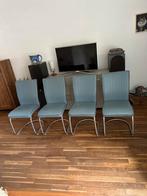 Vier buisframe eetkamer stoelen van Henders en Hazel, Gebruikt, Blauw, Leer, Ophalen of Verzenden