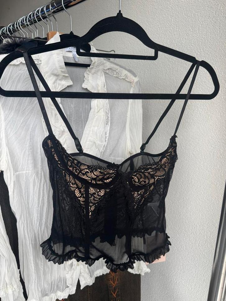 Shein Y2K zwarte kanten doorschijnende korset top, Kleding | Dames, Tops, Nieuw, Maat 38/40 (M), Zwart, Zonder mouw, Ophalen of Verzenden