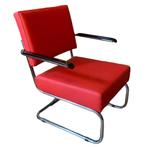 Fauteuil rood leder, Gispen, Minder dan 75 cm, Metaal, Zo goed als nieuw