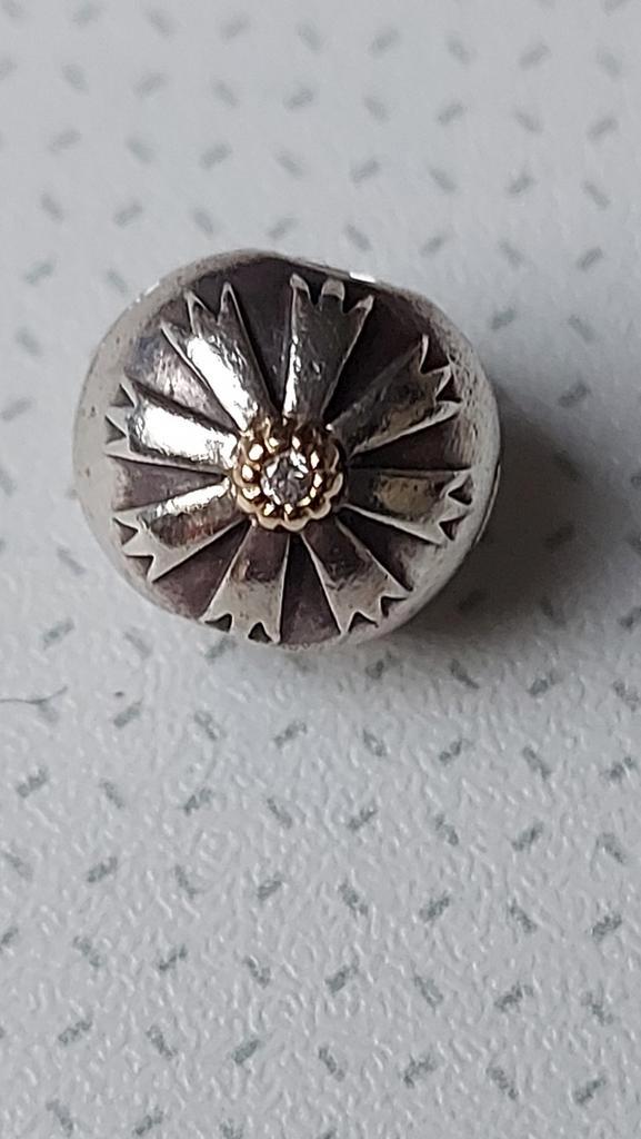Originele Pandora clip / stopper zilver goud zirkonia, Sieraden, Tassen en Uiterlijk, Bedels, Zo goed als nieuw, Pandora, Zilver