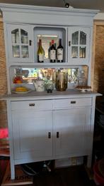 Vintage buffetkast met glasdeuren en spiegel, Ophalen, Gebruikt, 100 tot 150 cm, 200 cm of meer