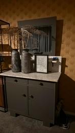 Antieke wastafel meubel met marmeren blad en spiegel., Ophalen