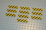 L886 Tegels 1x4 geel met opdruk zwarte gevaren strepen 10 st, Ophalen of Verzenden, Nieuw, Losse stenen, Lego