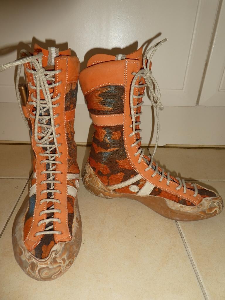 The ART Company laarzen 40 VINTAGE oranje camouflage canvas, Hoge laarzen, Verzenden, Oranje, Zo goed als nieuw
