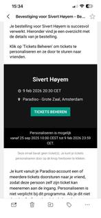 Kaartje Sivert Hoyem Paradiso maandag 9 februari, Eén persoon, Februari