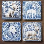 Bullterrier Delfts Blauw onderzetters met houder, Ophalen of Verzenden, Nieuw, Glas of Kopje