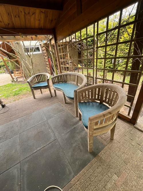 Unieke houten loungeset met 1 Bank & 2 Stoelen, Antiek en Kunst, Antiek | Meubels | Stoelen en Banken, Ophalen