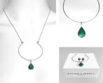 VINTAGE WOUTERS & HENDRIX 925 ZILVER MALACHIET KETTING, Groen, Gebruikt, Zilver, Met edelsteen