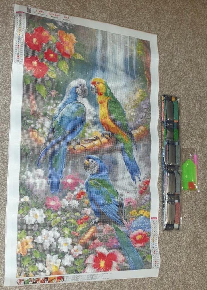 Diamond Painting Papegaaien Ronde Steentjes 40x70, Hobby en Vrije tijd, Overige Hobby en Vrije tijd, Nieuw, Ophalen of Verzenden