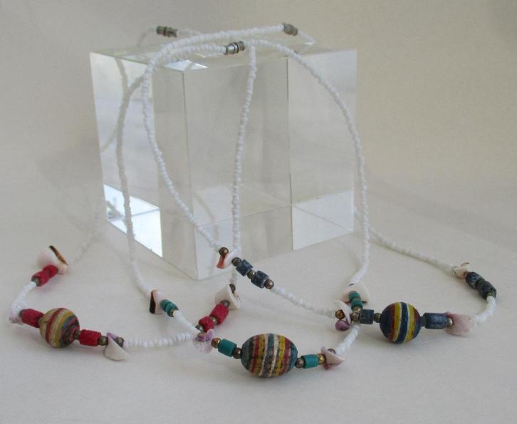 KTH-03: Bol Beschilderd Hout-Porselein+Schelp- 41 - 41½cm., Sieraden, Tassen en Uiterlijk, Kettingen, Nieuw, Overige materialen