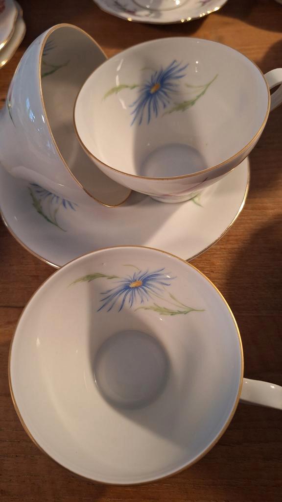 Kop en schotels met bloemmotief (3 stuks), Antiek en Kunst, Antiek | Servies los, Ophalen