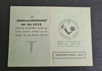 Voetbal seizoenkaart Haagsche voetbalbond 1932-1933 W.A.C beschikbaar voor biedingen