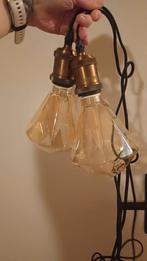 2 Amber Diamant Hanglampen met Stekker, Ophalen of Verzenden, Zo goed als nieuw, Glas, Modern