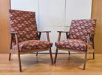 Vintage design Fauteuil jaren 60, teakhout, warme tint. Duo, Huis en Inrichting, Fauteuils, Ophalen, Zo goed als nieuw, Stof, 50 tot 75 cm