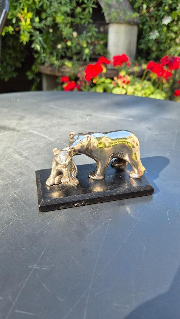 Ijsbeer met jong nr 19 Verzilverde dieren van het WNF, Verzamelen, Beelden en Beeldjes, Gebruikt, Dier, Ophalen