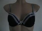 maat 75-B, 1 zwarte voorgev. beugel BH met wit kant, B love, B Love, Ophalen of Verzenden, Overige kleuren, BH