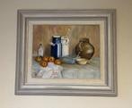 Schilderij stilleven kannen, kruik en fruit., Ophalen of Verzenden