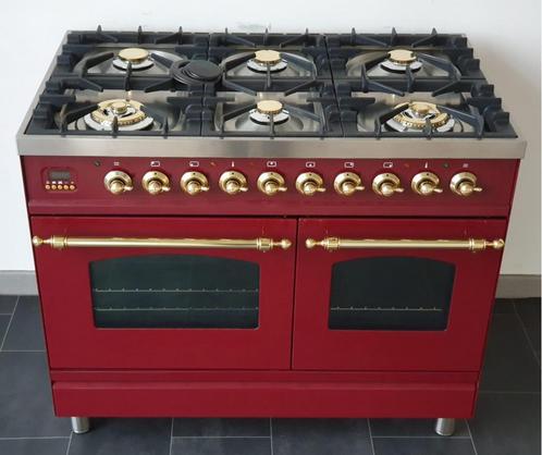🍀Luxe Fornuis Boretti 100cm bordeaux rood messing 6 pits, Witgoed en Apparatuur, Fornuizen, Zo goed als nieuw, Vrijstaand, Gas