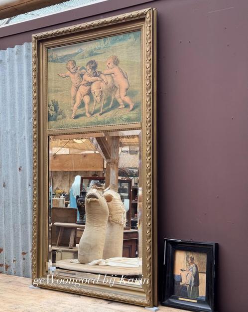 Spiegel, facet geslepen, schilderij, mat gouden lijst, Antiek en Kunst, Curiosa en Brocante, Ophalen