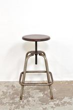 Vintage Franse atelierkruk kruk barkruk verstelbaar jaren 50, Ophalen of Verzenden, In hoogte verstelbaar, Gebruikt, Overige materialen