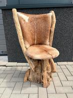 Houten Stoel met leer geiten vacht, Ophalen, Twee, Bruin, Nieuw