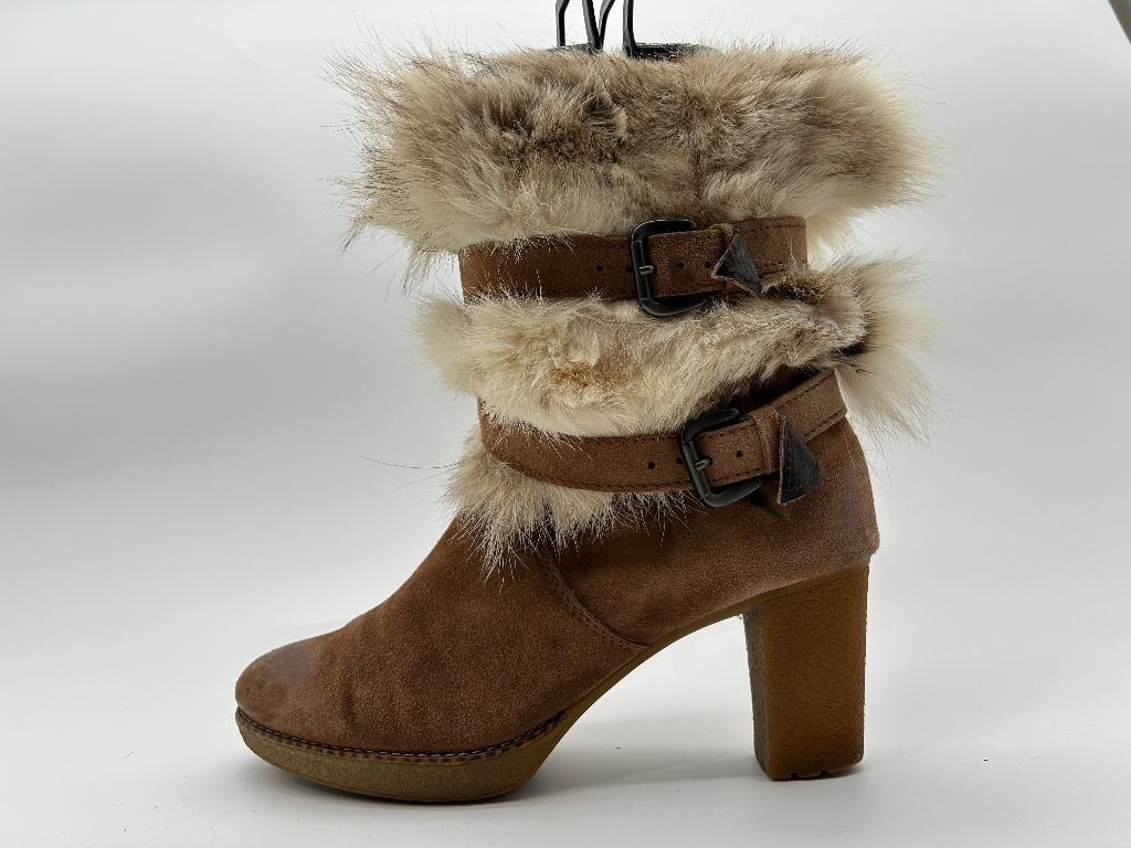 Manas, maat 40 bruin suède laarsjes met kunst bontje, Bruin, Verzenden, Lage of Enkellaarzen, Manas