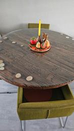 Mooie ronde eettafel met een uniek blad van hout en glas., Huis en Inrichting, Tafels | Eettafels, Rond, Ophalen of Verzenden